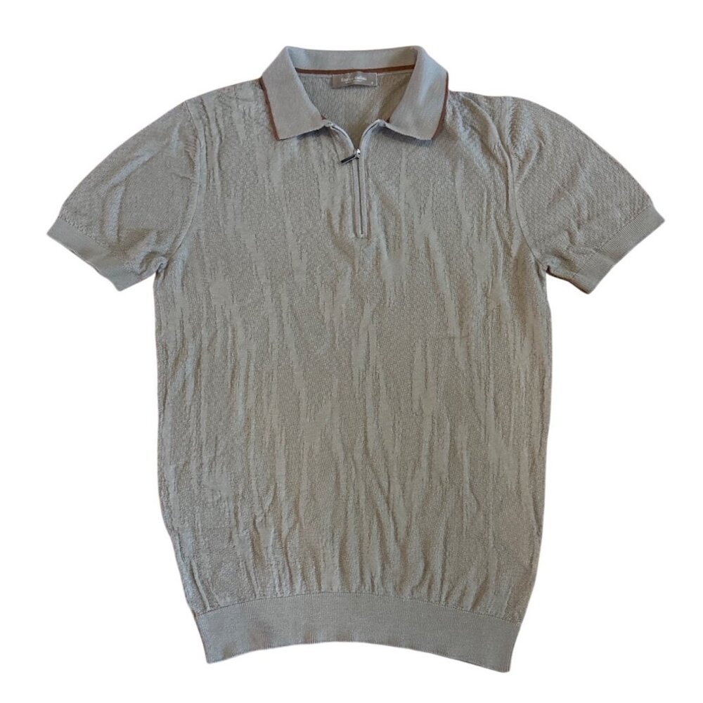 Enrico CadinI Knit Polo Shirt Mens Small Beige Short Sleeve Zip Collar Italy